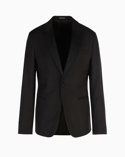 Emporio Armani Single-breasted, Worsted Virgin-wool Jacket In Black