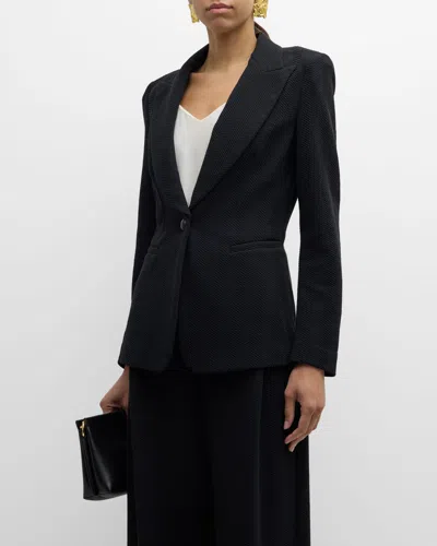 Emporio Armani Single-button Chevron Jersey Blazer In Solid Black