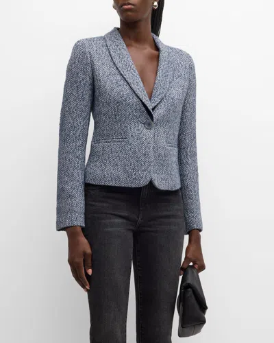 Emporio Armani Single-button Chevron Tweed Blazer In Grau