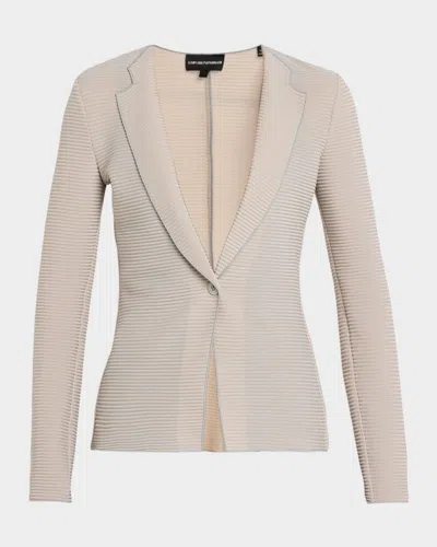 Emporio Armani Single-button Ribbed Jersey Jacket In Brown
