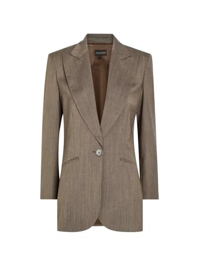 Emporio Armani Single-breasted Blazer In Brown