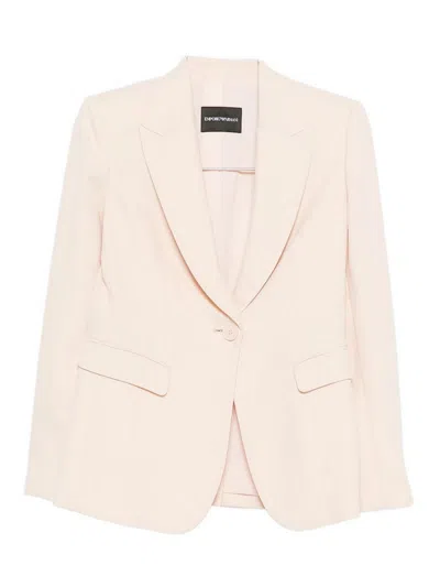 Emporio Armani Single-breasted Jacket In Technical Gabardine In Pink