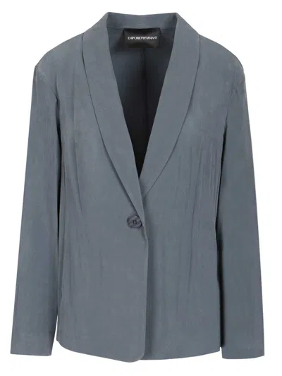 Emporio Armani Single-breasted Blazer Jackets Blue In Gray