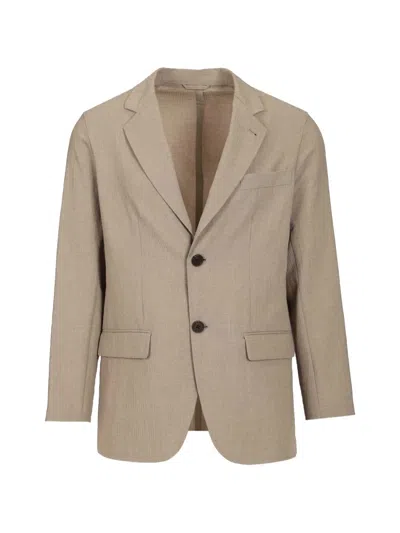Emporio Armani Single-breasted Jacket In Technical Seersucker Fabric Jackets Beige In Brown