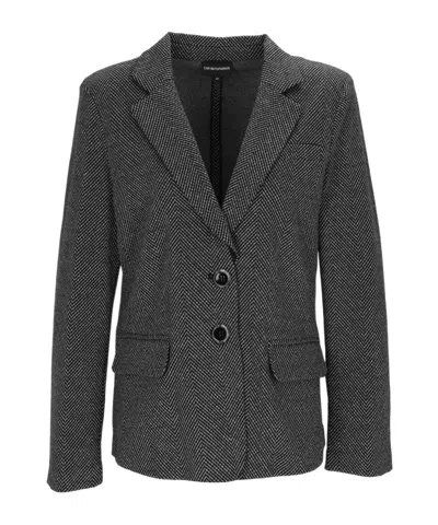Emporio Armani Single-breasted Jacket In A Herringbone Knit Pattern In Gray