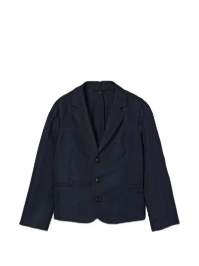 Emporio Armani Kids' Single-breasted Linen-blend Blazer In Blue