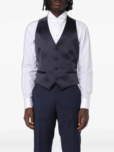 Emporio Armani Single-breasted Satin Waistcoat In Black