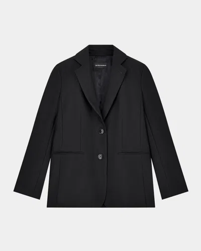 Emporio Armani Single-breasted Stretch Cady Jacket In Solid Blac