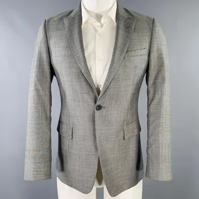 Pre-owned Emporio Armani Size 36 Grey Solid Wool Silk Peak Lapel Suit In Gray