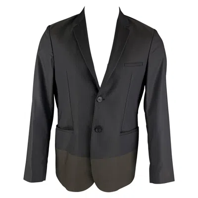 Pre-owned Emporio Armani Size 38 Navy Olive Color Block Polyester Blend Sport Coat In Blue