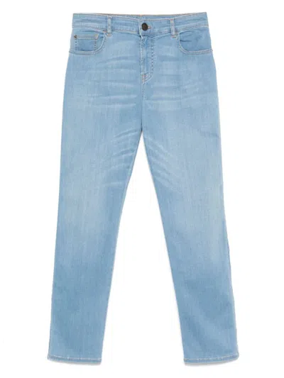 Emporio Armani Skinny Denim Cotton Jeans In Clear Blue