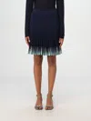 Emporio Armani Pleated Knit Skirt With Gradient Ribbing In Blau