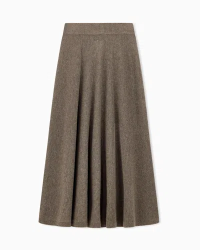 Emporio Armani Skirt In Virgin Wool And Cashmere With Ribbed Waistband In Gray
