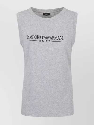 Emporio Armani Sleeveless Crew Neck Top In Gray