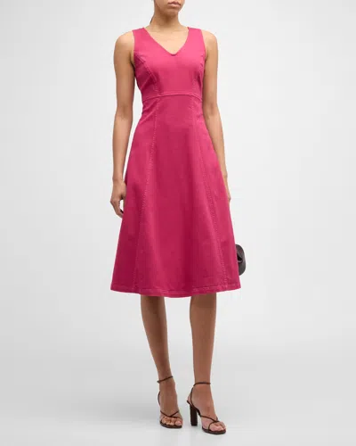 Emporio Armani Sleeveless Denim Midi Dress In Raspberry