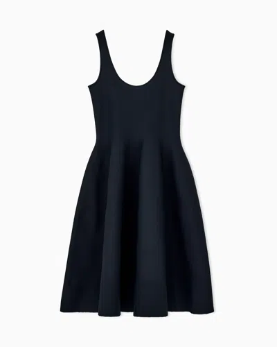 Emporio Armani Sleeveless Double Knit A-line Dress With A Scoop Neckline In Blue