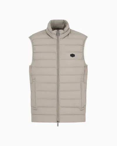 Emporio Armani Official Store Sleeveless Full-zip Down Jacket In Quilted Nylon With Eagle Logo Patch In Beige