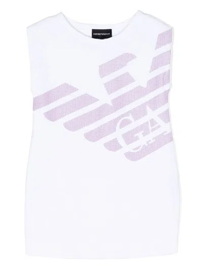 Emporio Armani Kids' Sleeveless Graphic-print Dress In White