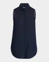 Emporio Armani Sleeveless Linen Chambray Blouse In Navy