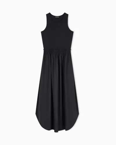 Emporio Armani Sleeveless Maxi Dress In Viscose With Elasticized Waist In Black