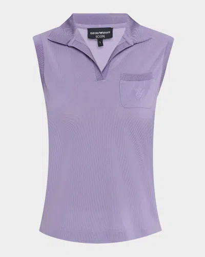 Emporio Armani Sleeveless Pique Polo In Lilac