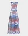 Emporio Armani Sleeveless Pleated Geometric-print Midi Dress In Multi