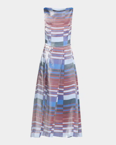 Emporio Armani Sleeveless Pleated Geometric-print Midi Dress In Multi