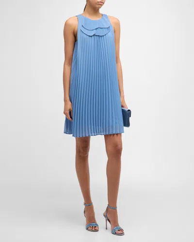 Emporio Armani Sleeveless Pleated Mini Shift Dress In Blue