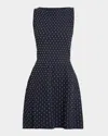 Emporio Armani Sleeveless Polka Dot Jacquard Mini Dress In Blue