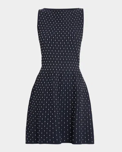 Emporio Armani Sleeveless Polka Dot Jacquard Mini Dress In Blue