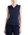 Emporio Armani Collared Sleeveless Top With Pocket And Slits In Navy Blue