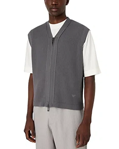 Emporio Armani Sleeveless Ribbed Zip Front Cardigan In Solid Medium