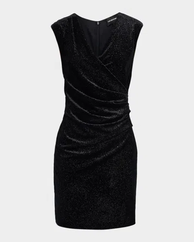 EMPORIO ARMANI SLEEVELESS SPARKLE DRAPED MINI DRESS