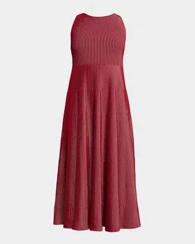 Emporio Armani Sleeveless Striped Rib Knit Maxi Dress In Red