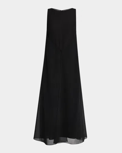 Emporio Armani Sleeveless Techno Georgette Maxi Dress In Black