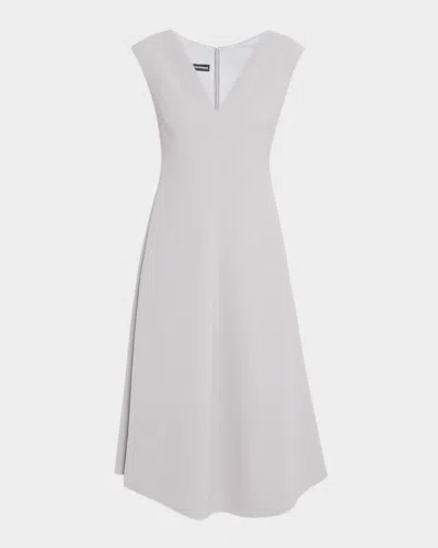 Emporio Armani Sleeveless Textured V-neck Midi Dress In Metallic