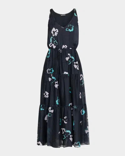 Emporio Armani Sleeveless Tiered Floral-print Maxi Dress In Multi