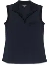 Emporio Armani Collared Sleeveless Top With Pocket And Slits In Blue