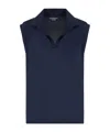 Emporio Armani Collared Sleeveless Top With Pocket And Slits In Blue