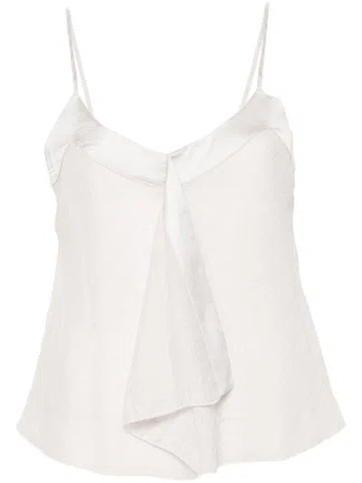 Emporio Armani Ruffled Seersucker Top In Gris