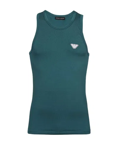 Emporio Armani Sleeveless Vest With Round Neck In Blue