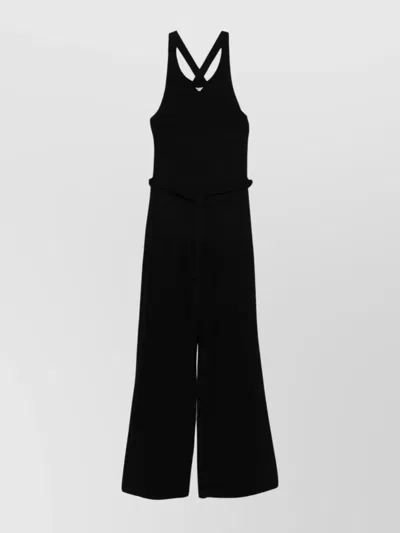 Emporio Armani Sleeveless Wide-leg Jumpsuit With Detachable Belt In Black