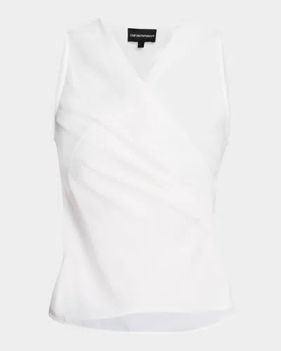 Emporio Armani Ruched Sleeveless Wrap Top In White