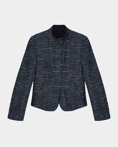 Emporio Armani Slim Denim-effect Tweed Blazer In Blue