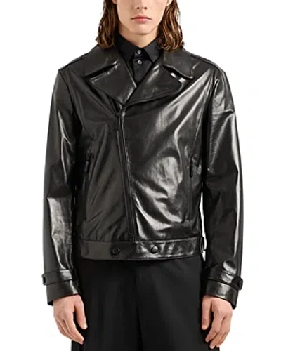 Emporio Armani Slim Fit Asymmetrical Biker Jacket In Solid Black