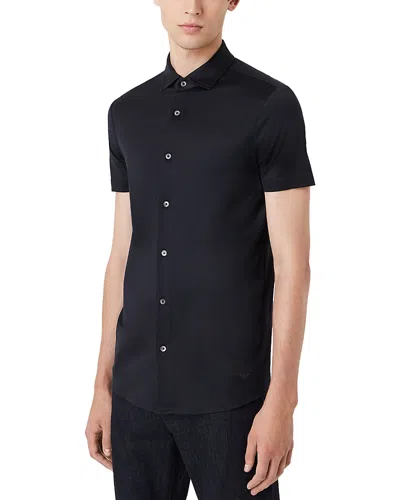 Emporio Armani Slim Fit Button Down Shirt In Navy Blue