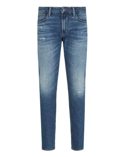 Emporio Armani Slim Fit Denim Jeans With Iconic Eagle Logo In Blue