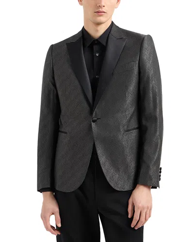 Emporio Armani Slim Fit Embossed Jacquard Dinner Jacket In Dark Grey