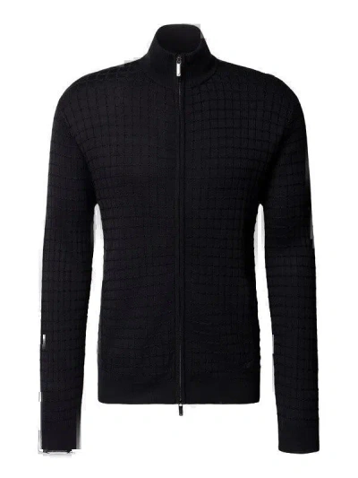 Emporio Armani Slim Fit High Collar Cardigan In Black