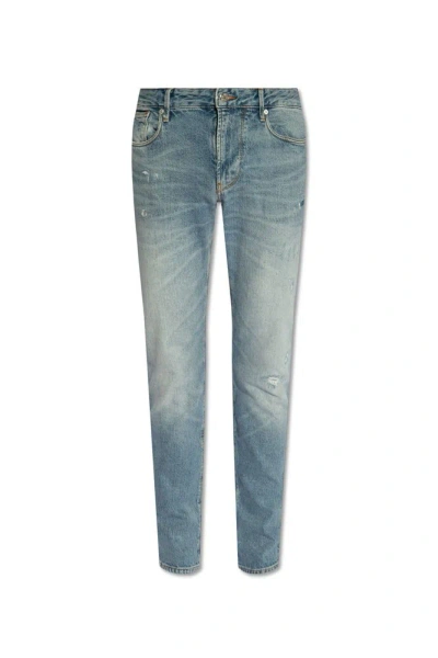 Emporio Armani Distressed Mid-rise Slim Jeans In Blue